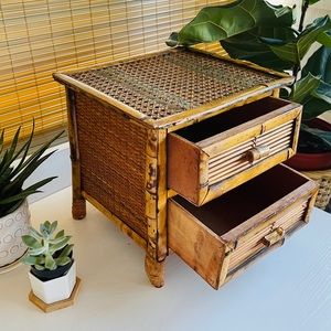 Vintage bamboo rattan desk drawers